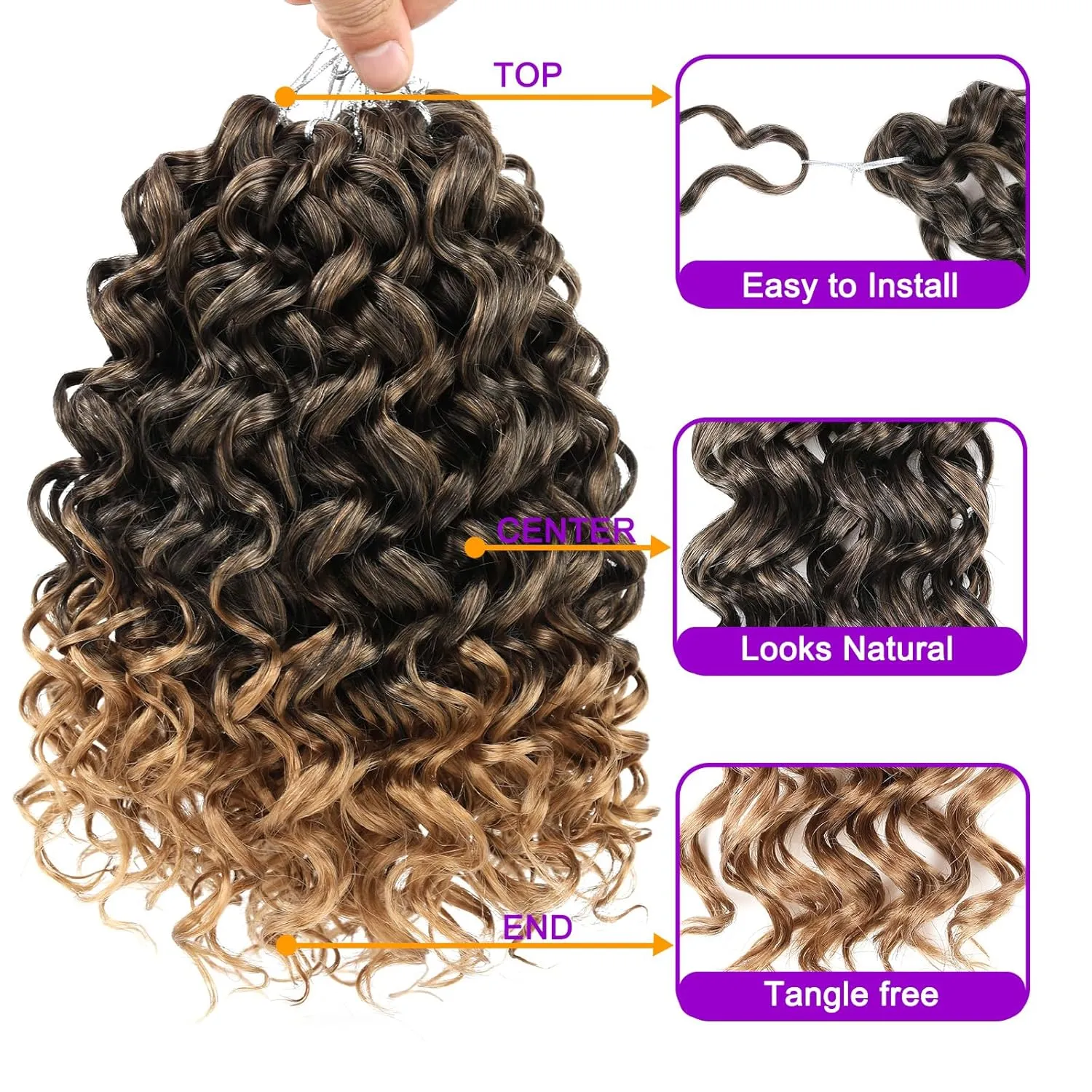 ZRQ 8 Packs GoGo Curl Crochet Hair 10 Inch Short Curly Crochet Hair T27 Natural Hairstyles Ombre Beach Curl Water Wave Deep Twist Crochet Braids Synthetic Hair Extensions(10 Inch, T27)
