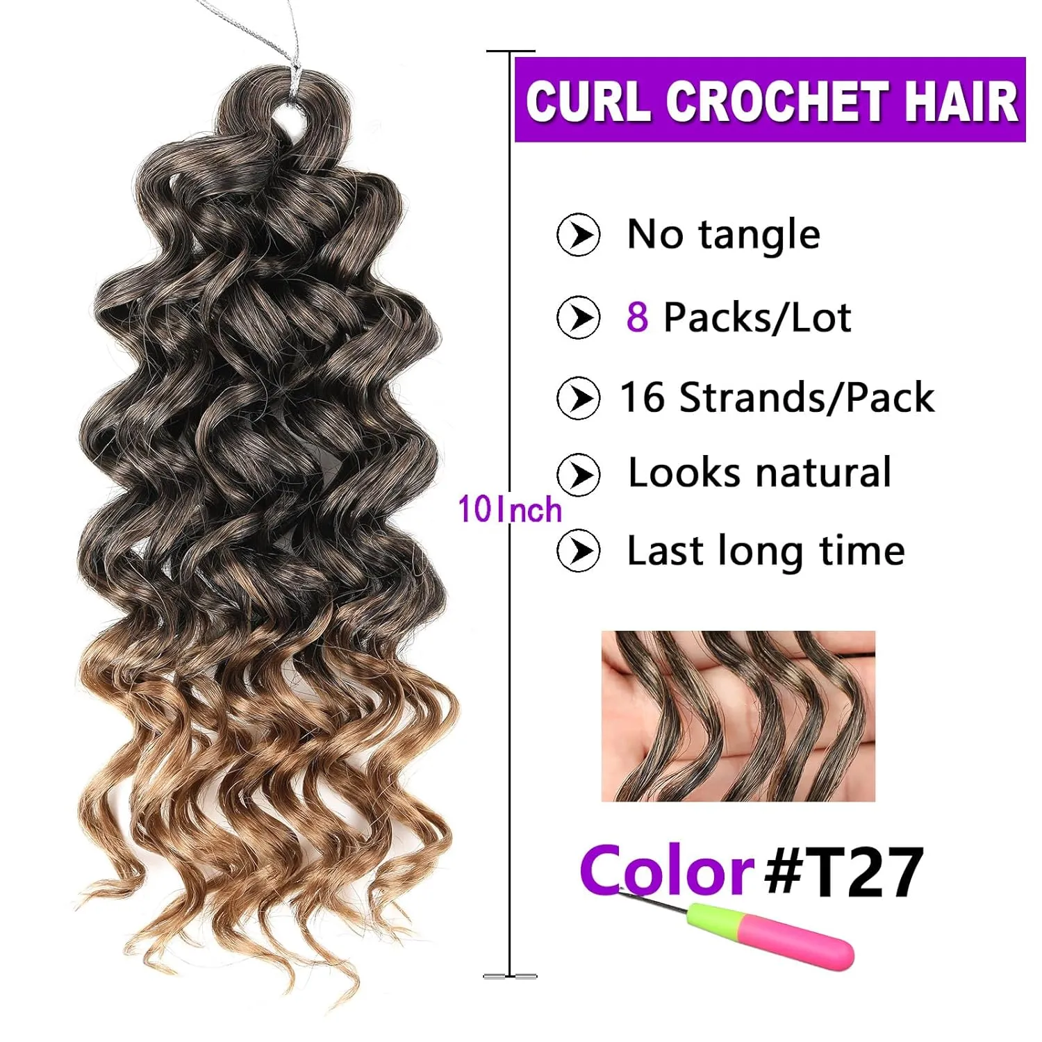 ZRQ 8 Packs GoGo Curl Crochet Hair 10 Inch Short Curly Crochet Hair T27 Natural Hairstyles Ombre Beach Curl Water Wave Deep Twist Crochet Braids Synthetic Hair Extensions(10 Inch, T27)