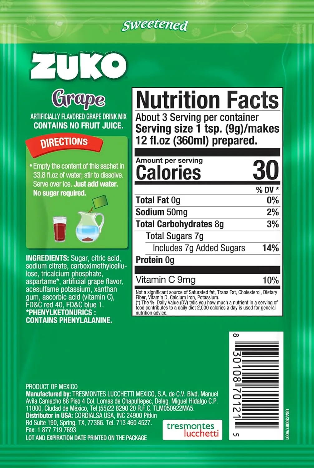 Zuko Grape, On the Go Powder Drink Mix, 2 Packs of 24 single Servings (0.9 oz each) - 48 Total